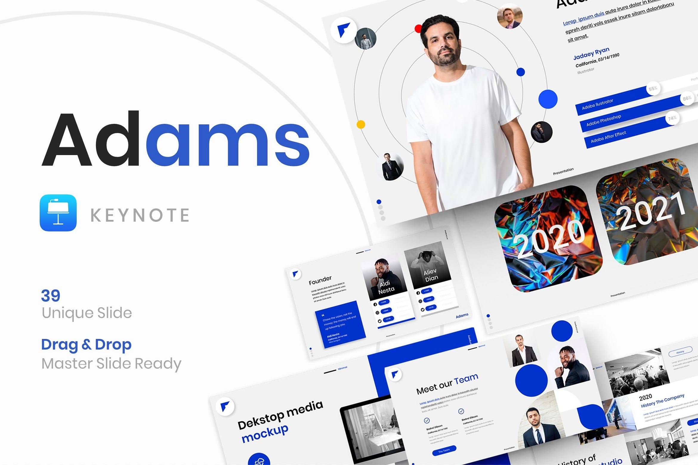 3076 多用途蓝色科技商务演讲Keynote模板 Adams – Business Keynote Template