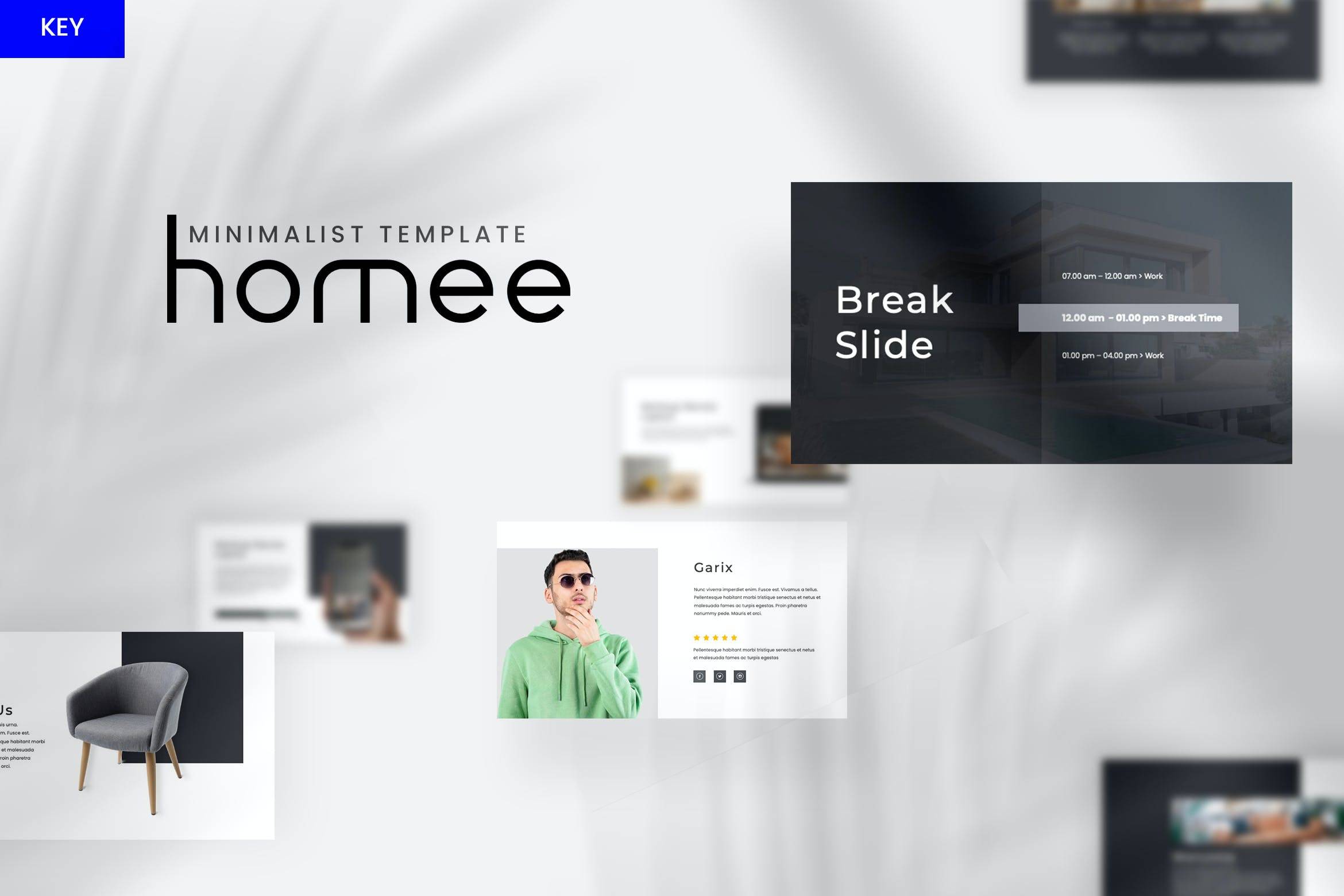3082 室内设计师个人作品集展示PPT+Keynote模板 Homee – Minimalist Keynote Template