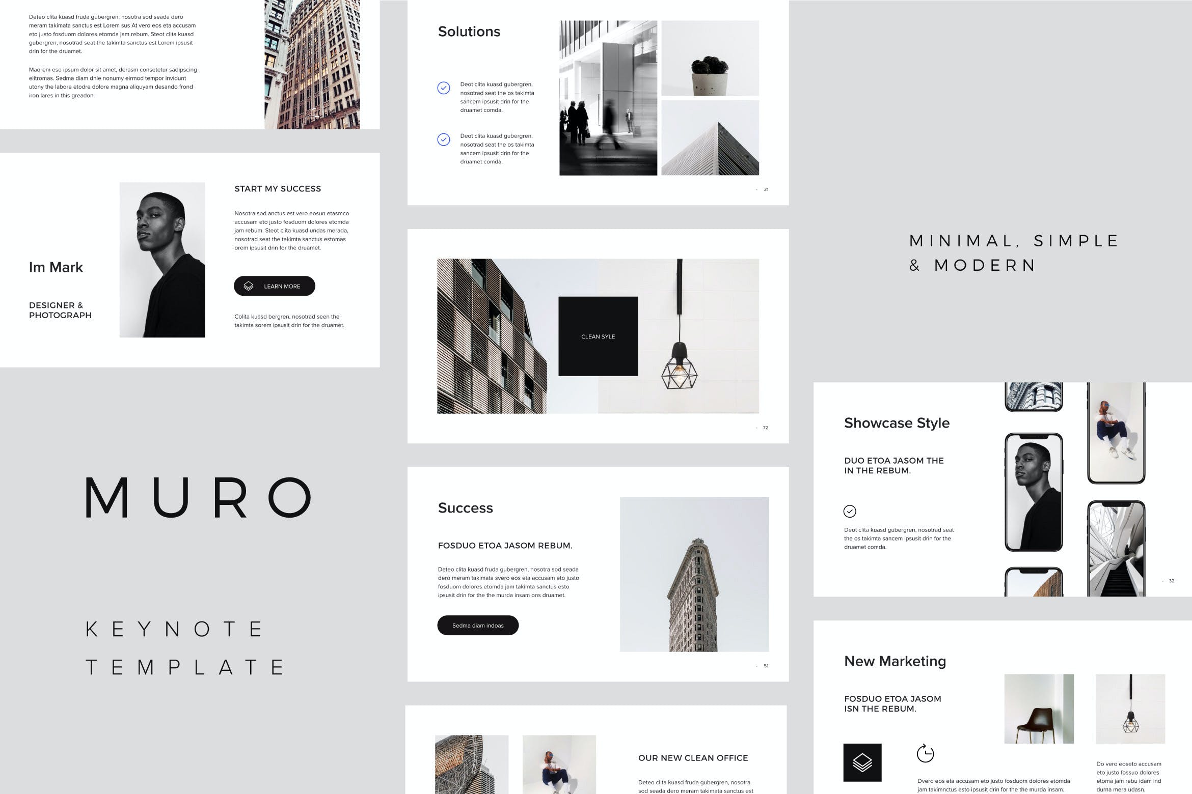 3083 极简黑白团队个人作品集简历简介PPT+Keynote模版  MURO – Keynote Template