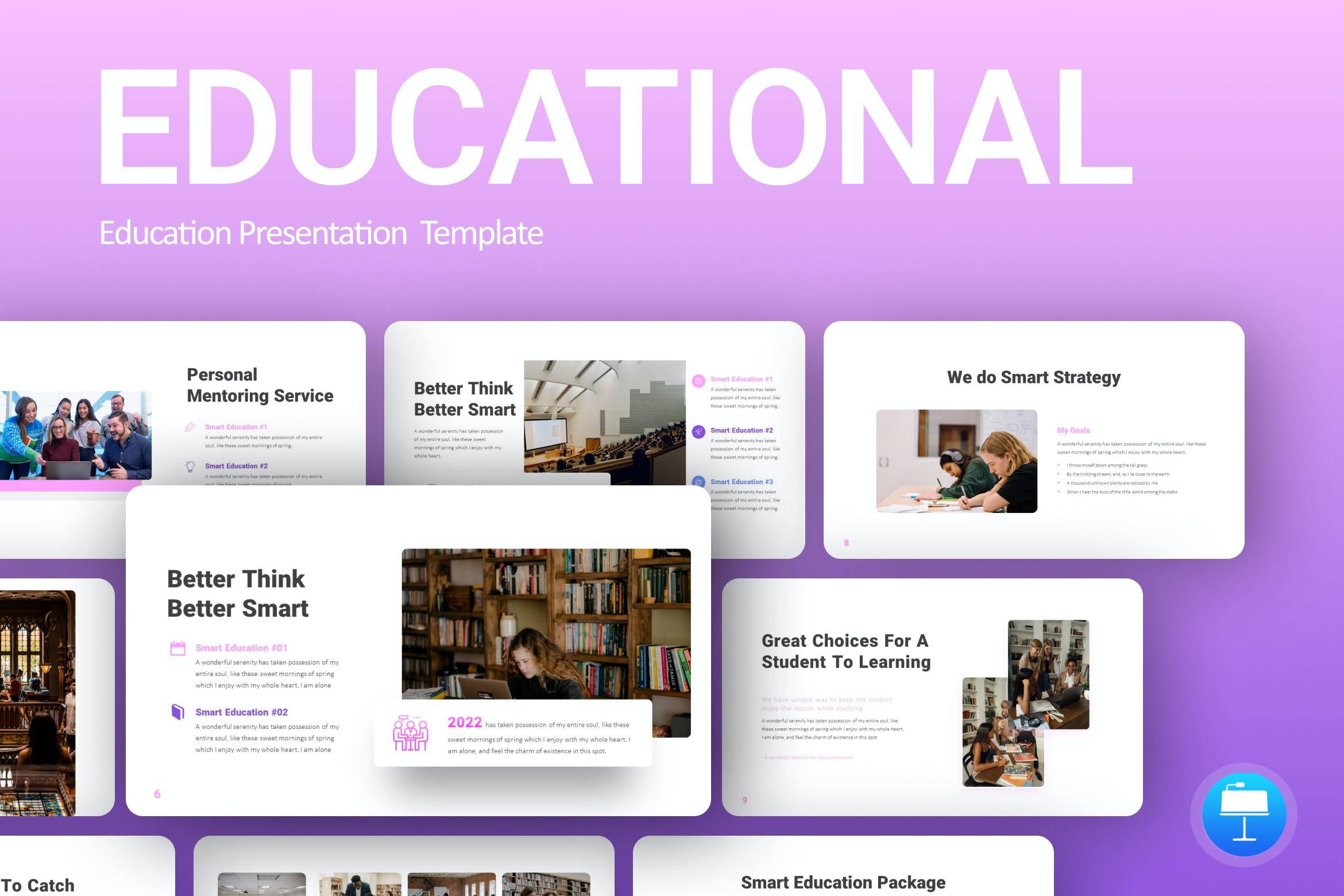 3090 紫色极简教育主题市场报告演讲Keynote模板 Educational Purple Minimalist Education Keynote