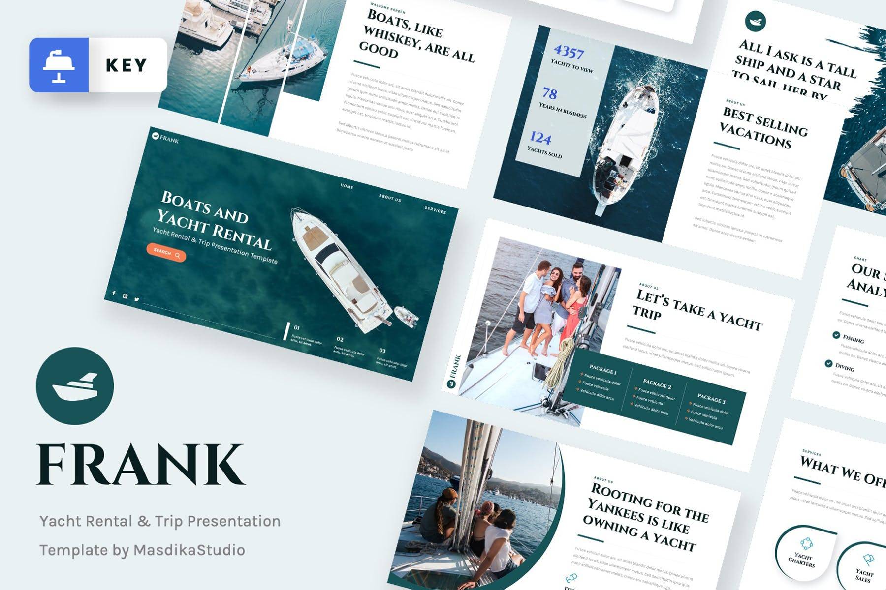 3156 现代商业旅行旅游项目分析商业计划年中总结Keynote模板 FRANK – Yacht Rental & Trip Keynote Template