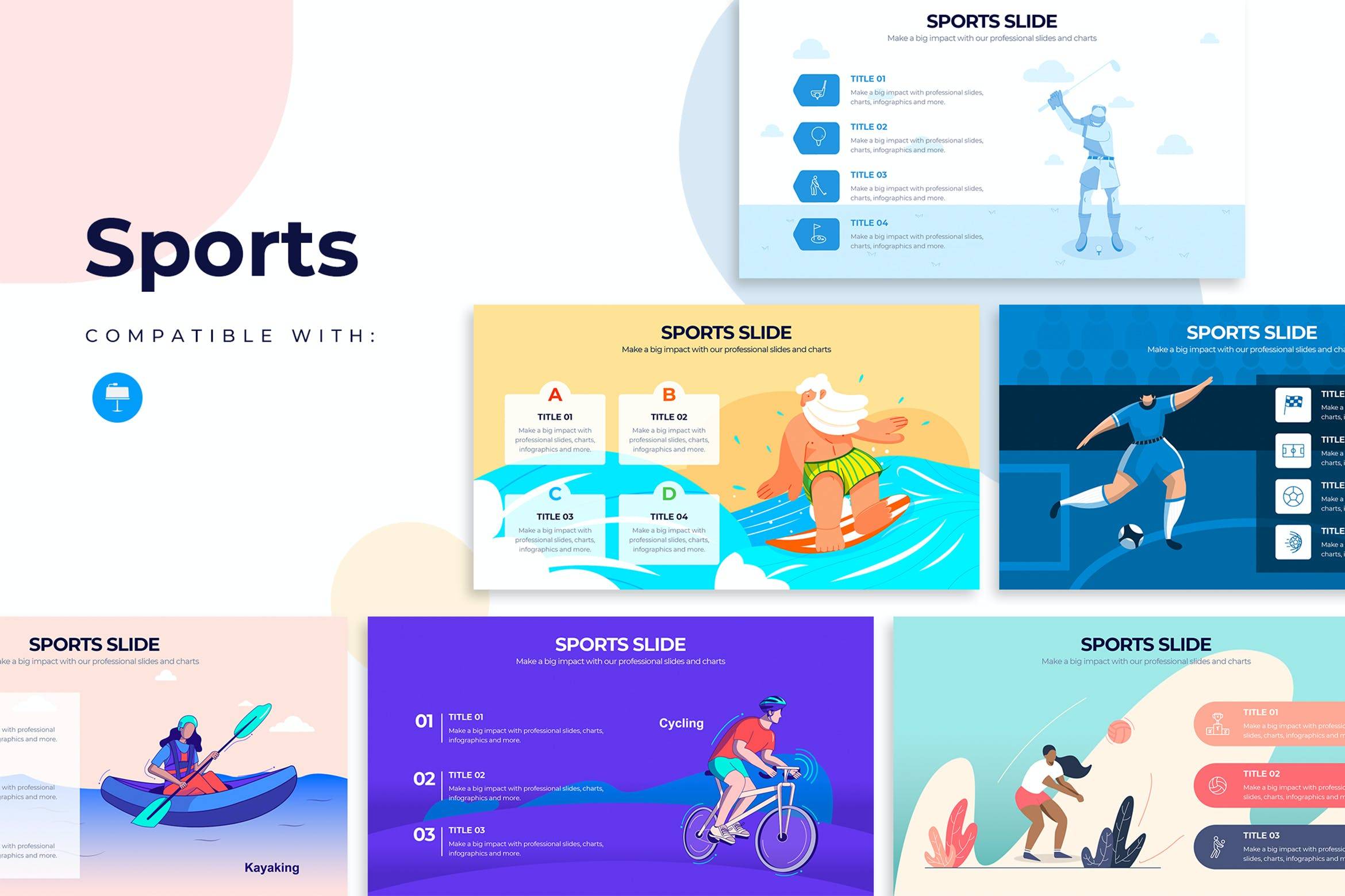 3154 医疗运动健康卡通幻灯片主题信息图表Keynote模板 Medical Sports Slides Keynote Infographics