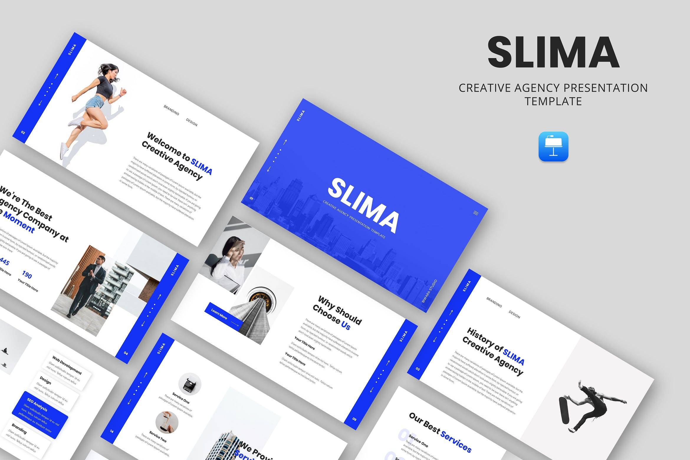 3405 创意多用途机构主题作品集摄影营销方案公司介绍Keynote模板 SLIMA – Creative Agency Keynote Template