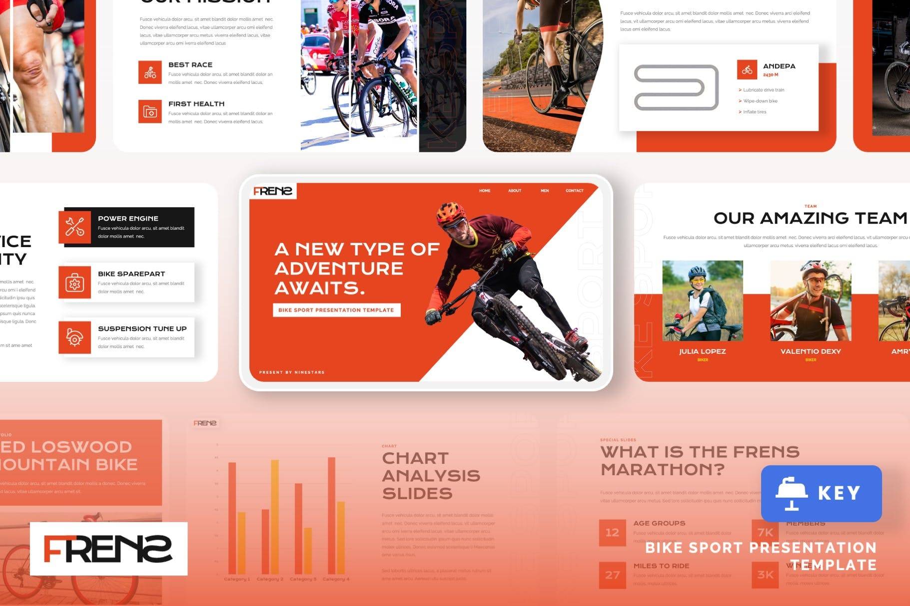 3688 体育竞技赛事自行车比赛报告活动策划Keynote模板 FRENS – Bike Sport Keynote Template