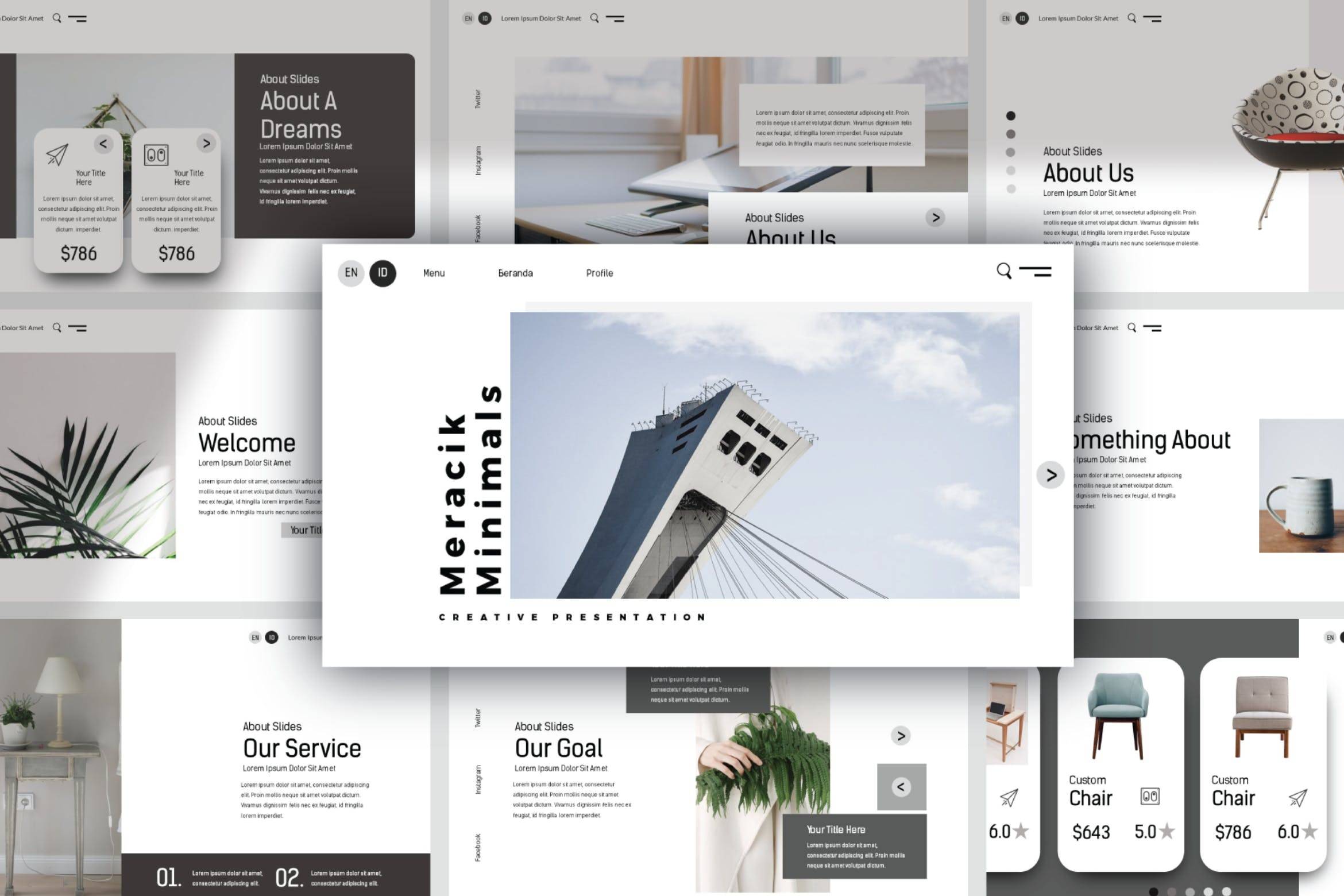 3681 家具办公品牌建筑设计作品集产品展示Keynote模板 Meracik keynote Template