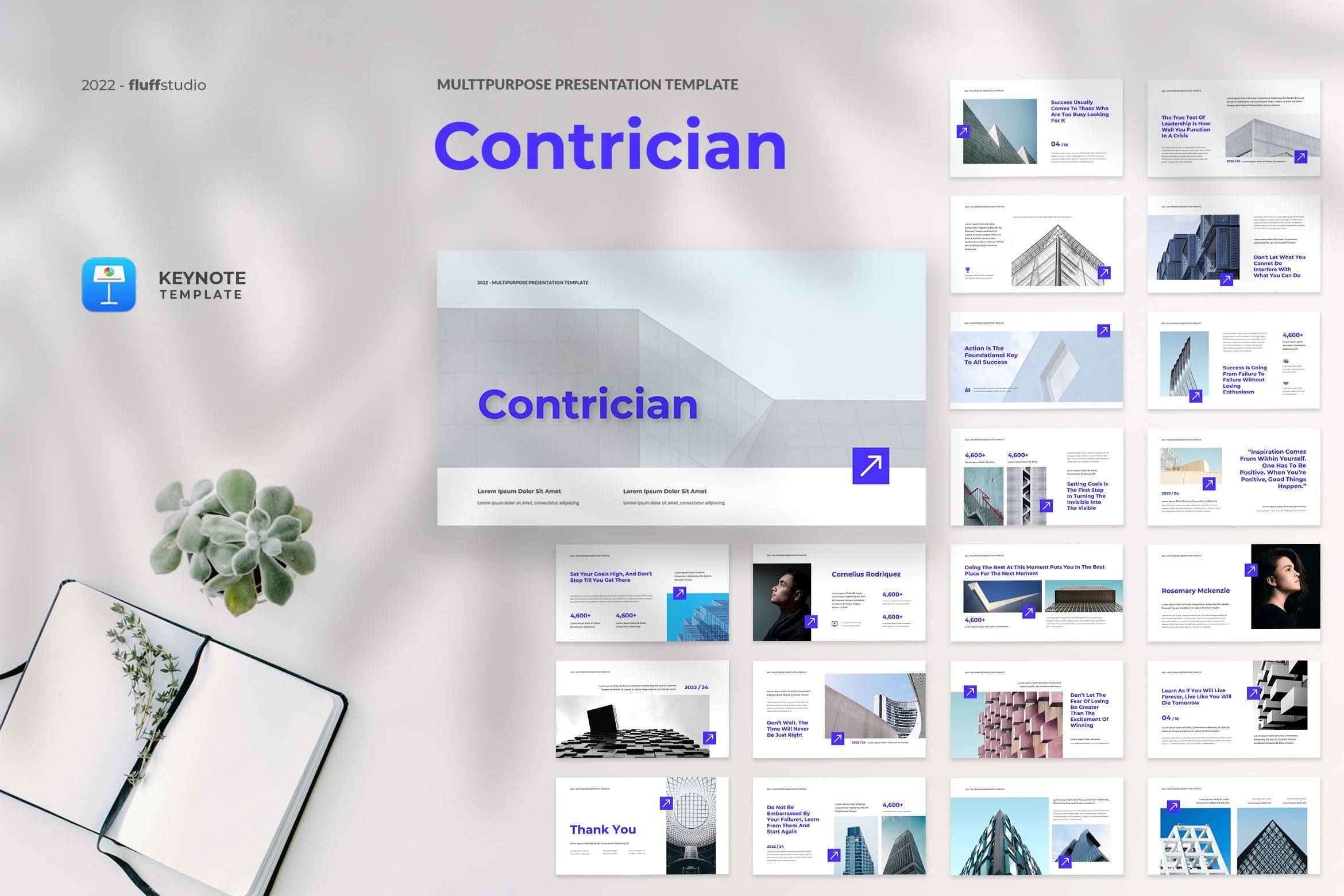 3672 现代简洁建筑设计个人团队作品集展示Keynote模板 Contrician – Multipurpose Keynote Template