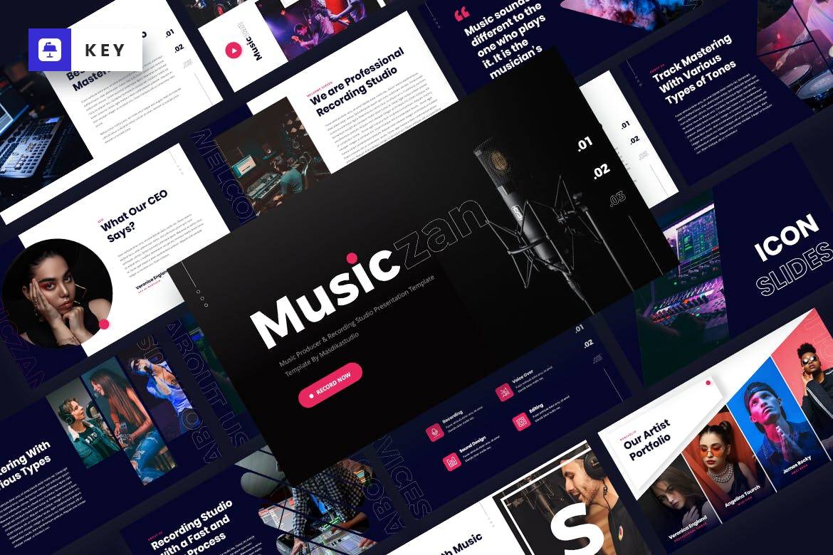 4041 音乐节舞会晚会活动策划方案相关主题多用途Keynote模板  Musiczan – Music Producer Keynote Template@GOOODME.COM