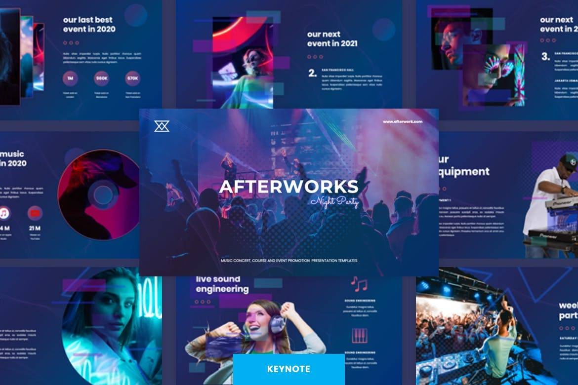 4042 音乐节舞会晚会活动策划方案相关主题多用途Keynote模板 Afterwork – Music Keynote Presentation Template@GOOODME.COM