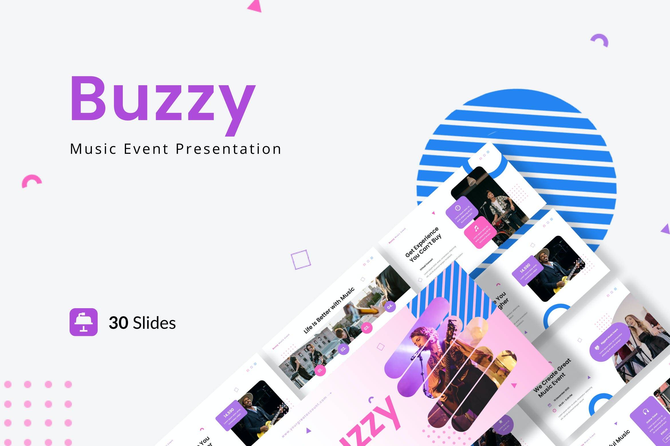 4056 时尚活力音乐节演唱会舞会活动策划方案相关主题多用途Keynote模板Buzzy – Music Event Presentation Keynote@GOOODME.COM