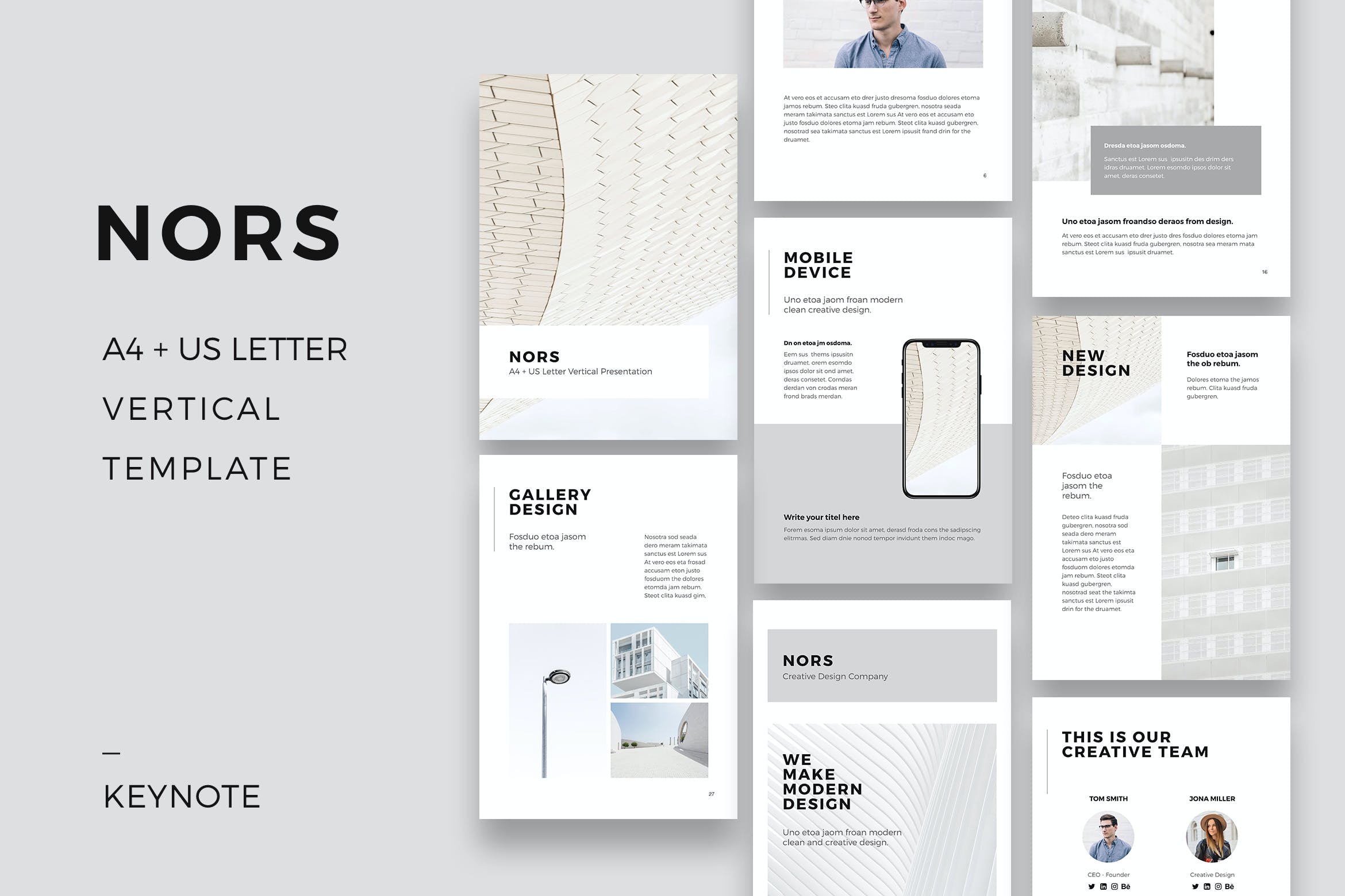 4092 竖版行业数据分析报告年终总结品牌推广画册Keynote模板 NORS A4 US Letter Vertical Keynote Template@GOOODME.COM