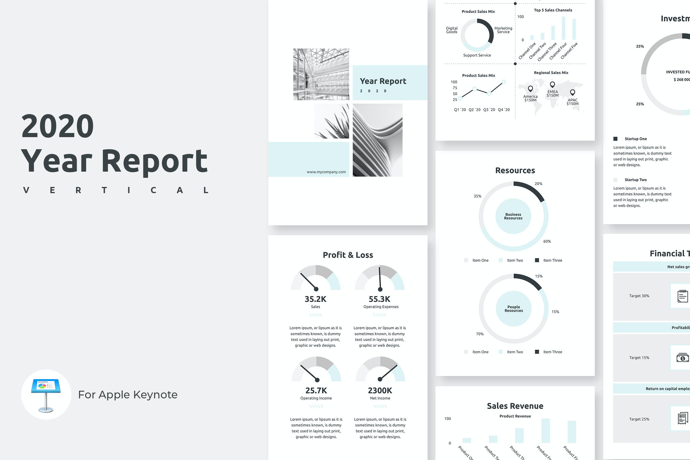 4098 竖版年度总结市场分析报告数据图表Keynote模板 2020 Year Report Vertical Keynote@GOOODME.COM