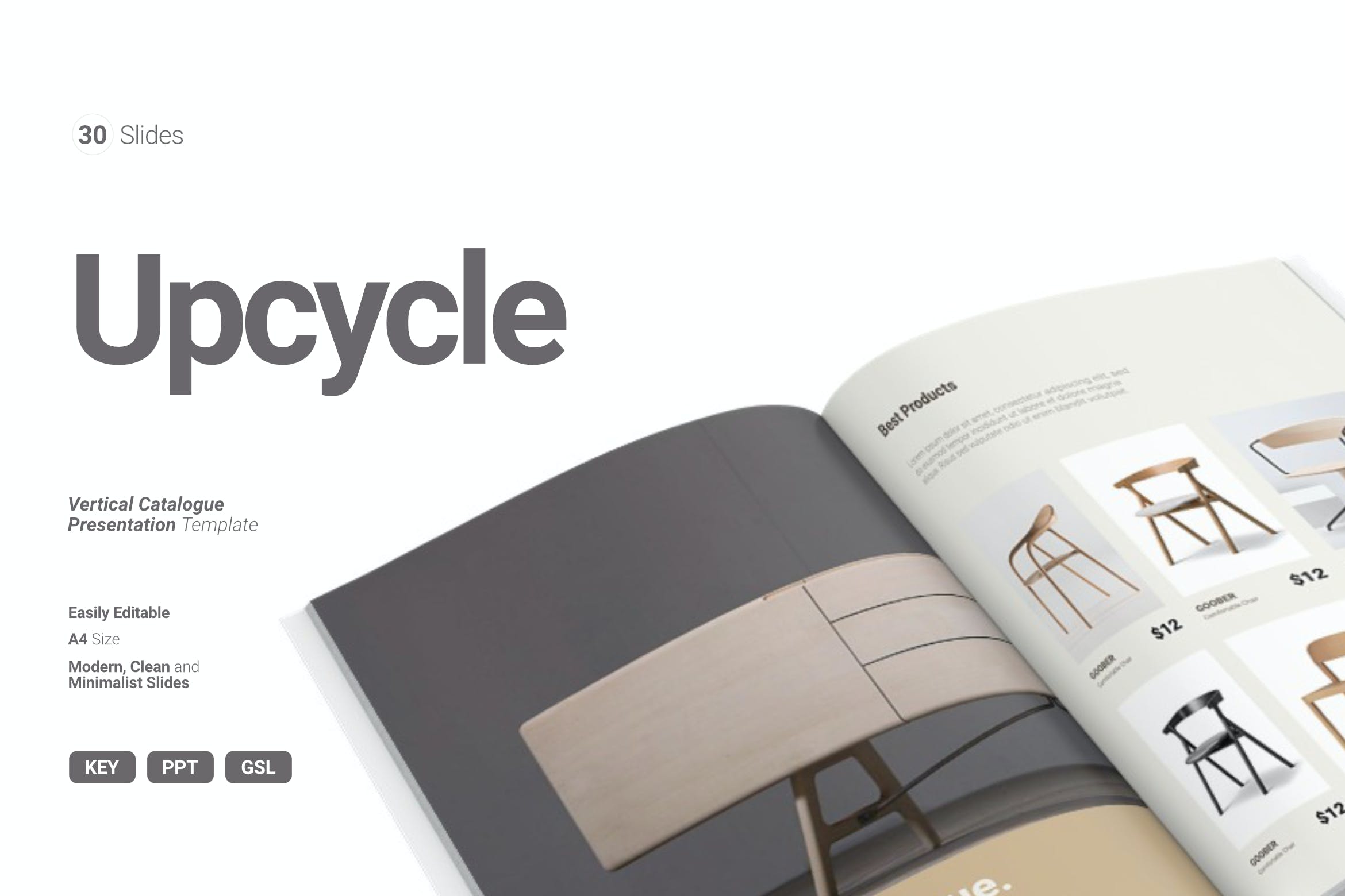 4102 竖版家居家具产品画册宣传册目录展示设计Keynote模板 Upcycle – Vertical Catalogue Presentation@GOOODME.COM