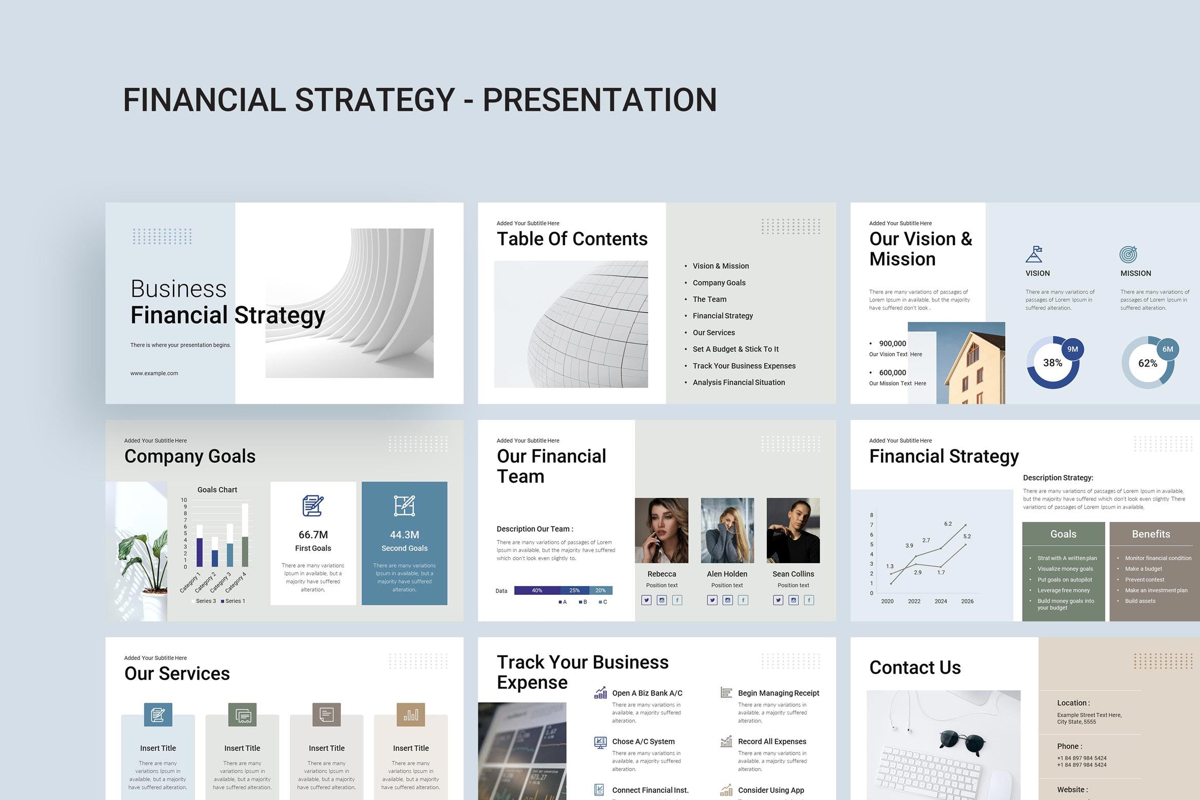 4664 公司企业财务报表数据规划分析图表PPT+Keynote模版 Financial Strategy Keynote Presentation Template@GOOODME.COM