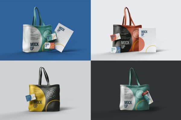 4999 4款品牌手提袋名片信纸设计PS样机 Tote Bag business cards and Letterhead Mockup@GOOODME.COM