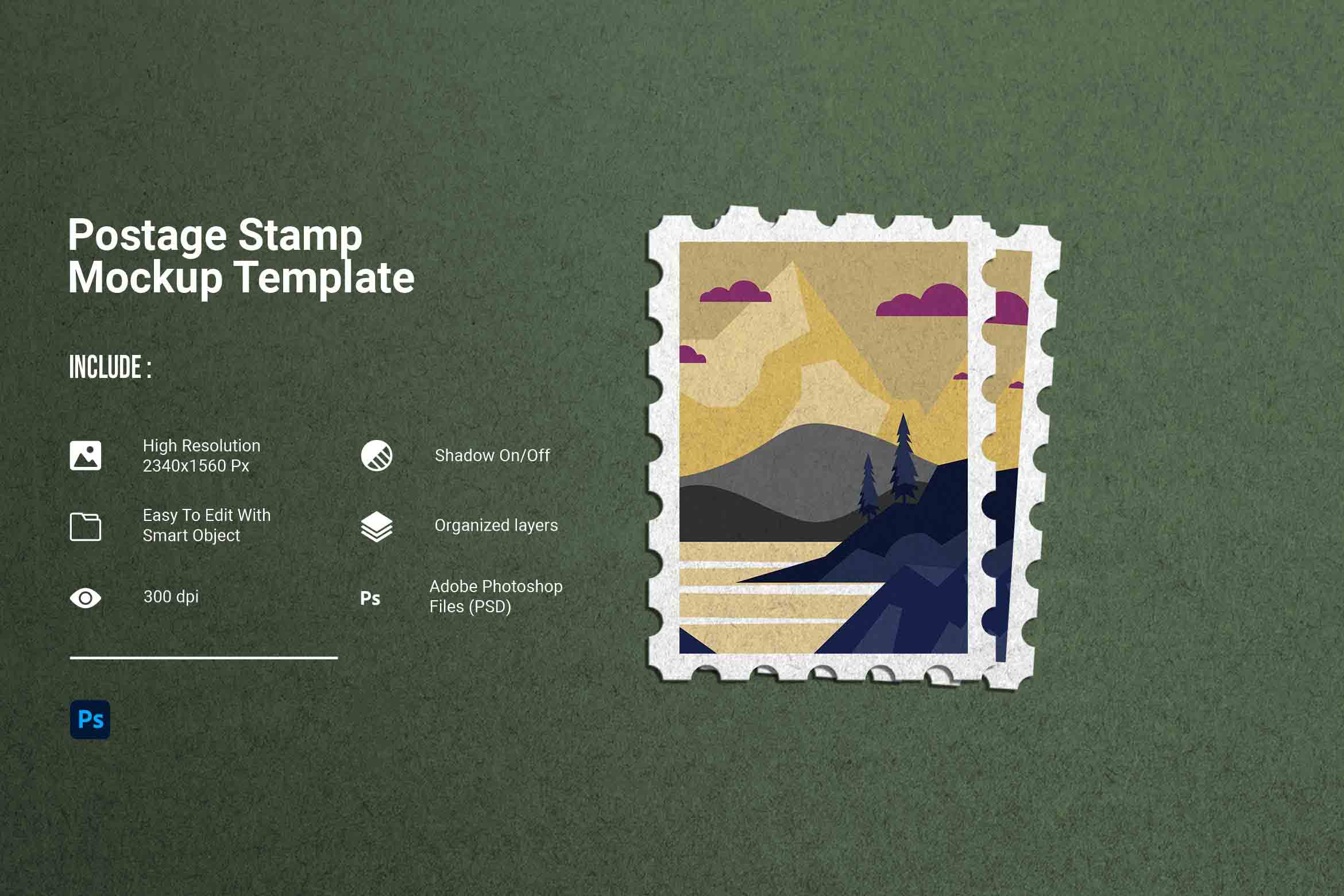 4989 复古邮票印花设计PS样机 Postage Stamp Mockup@GOOODME.COM