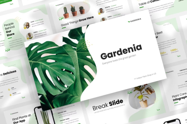 1003 森系绿植花卉主题演讲Keynote模板 Gardenia – Garden & Plant Keynote Template