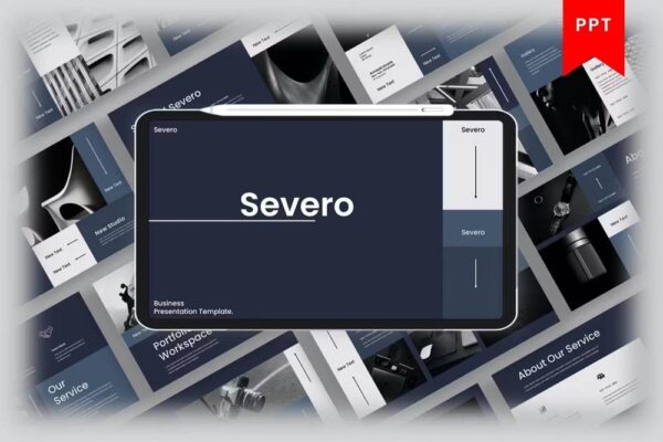 1013 个性极简深色艺术作品集毕业论文答辩学术报告研究PPT+Keynote模板 Severo – Business PowerPoint Template