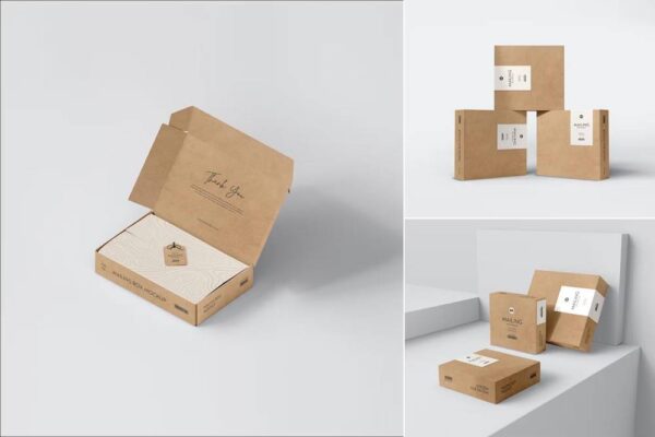 5116 创意高品质独特风格时尚实用牛皮纸快递包装盒品牌设计展示PSD样机素材 Paper Mailing Box Packaging Branding Mockup Set@GOOODME.COM