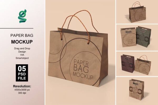 5118 时尚便携牛皮纸手提包装袋设计展示 PSD 样机Paper Bag Mockup@GOOODME.COM