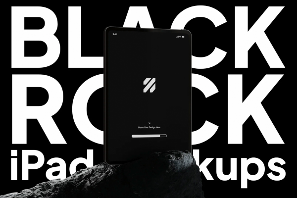 5127 16款工业黑化风品牌VI应用UI设计iPad屏幕演示展示贴图PS样机素材 Black Rock iPad Mockups@GOOODME.COM