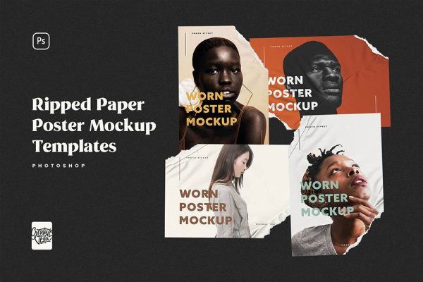 5140 4款破损撕纸海报样机套装 Ripped Paper Poster Mockup Set@GOOODME.COM