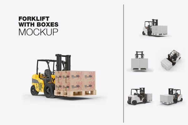 5143 叉车货物纸箱外包装设计样机set-forklift-with-boxes-mockup@GOOODME.COM