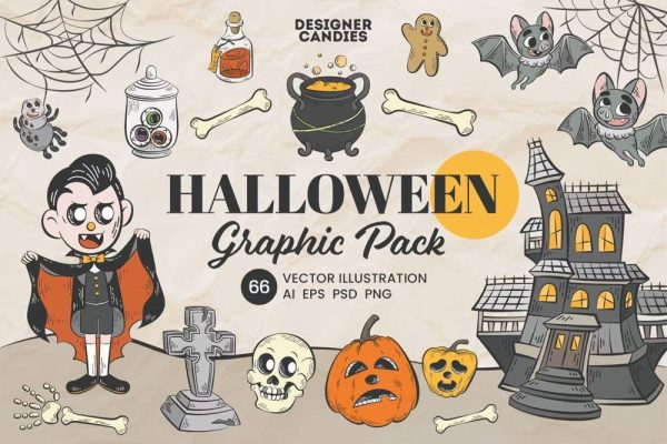 5200 创意设计万圣节矢量插图包Vol.2 手绘风格 Halloween Illustrations Pack Vol.2@GOOODME.COM