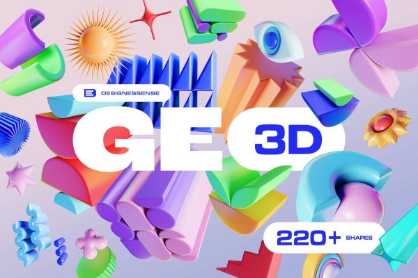 5220 抽象几何彩色图形元素海报封面网页社交媒体包装创意设计PNG透明背景素材 GEO 3D 220+ Colorful Objects@GOOODME.COM