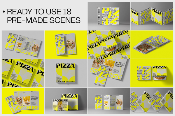 5225 宣传单折页包装盒披萨品牌设计PSD样机合集Pizza box & Brochure mockups@GOOODME.COM