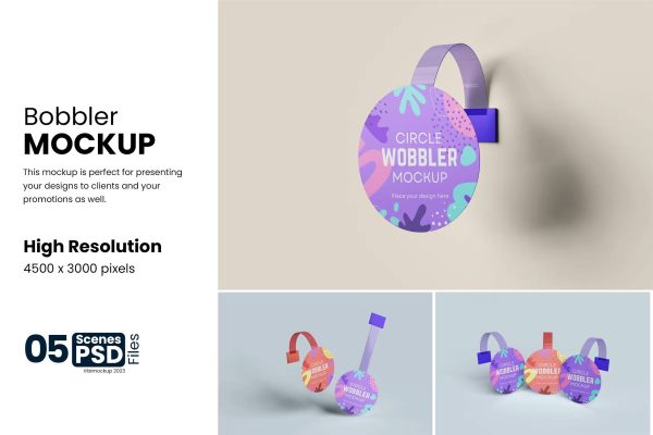 5254 圆形摇摆标签货架促销卡设计展示psd样机素材 Wobbler Mockup@GOOODME.COM