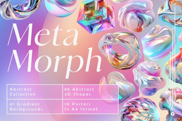 5258 绚丽彩虹色的3d金属抽象形状物体元素和背景图素材 MetaMorph Abstract 3D Objects@GOOODME.COM