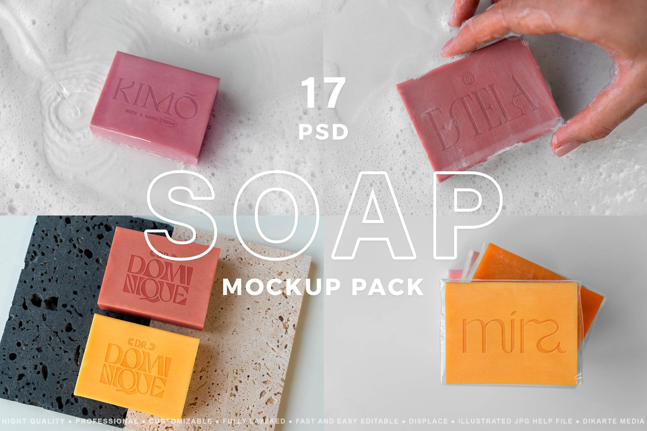 5297 17款时尚压花手工肥皂香皂设计展示贴图PSD样机模板素材 Soap MockUps Pack@GOOODME.COM