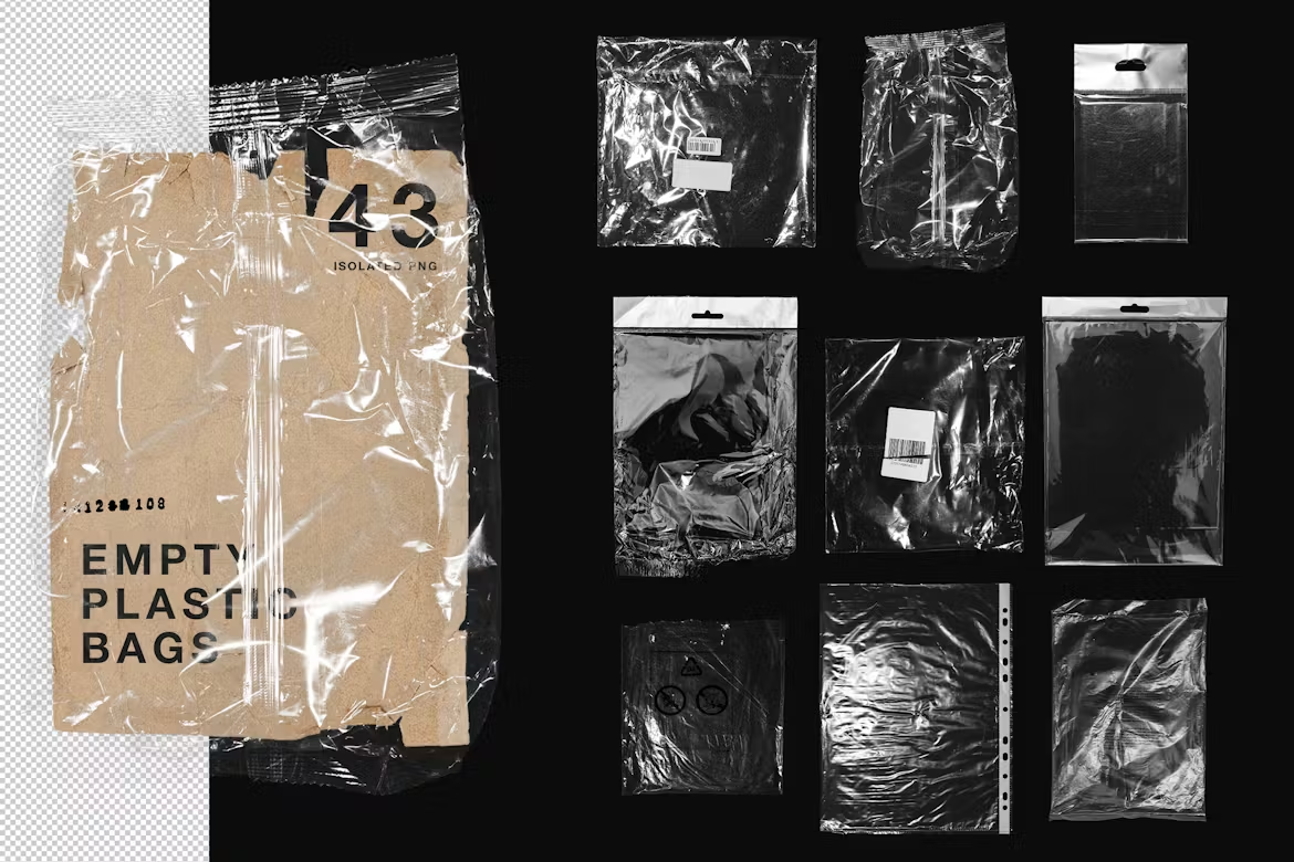 5307 透明塑料袋覆盖叠加效果的png背景图片素材-43 Transparent Plastic Bags, Cover, Wrap Overlays@GOOODME.COM