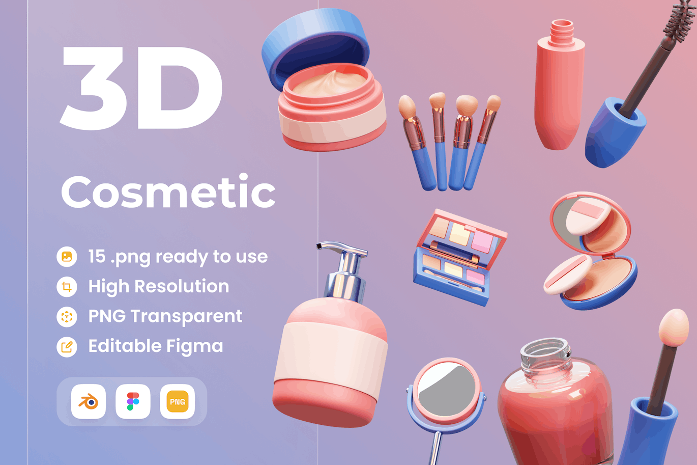 5405 15个粉色化妆品3D插画图标素材包