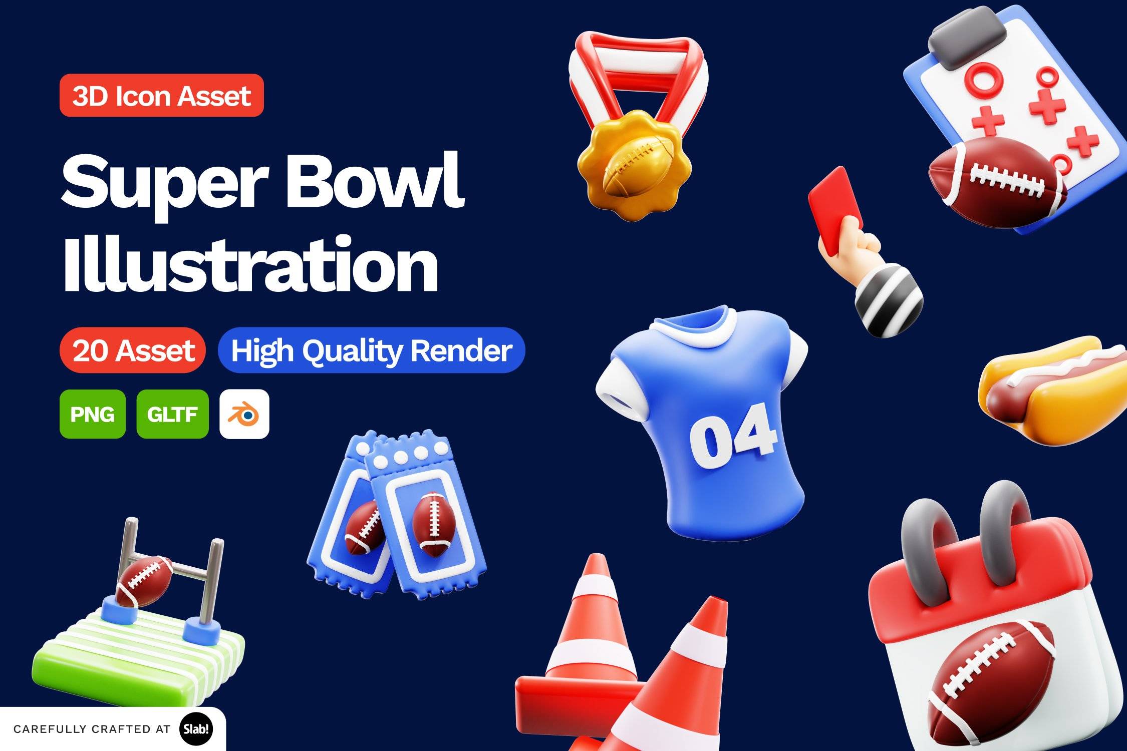 5421 超级碗橄榄球比赛主题的3d立体插画blender模型素材