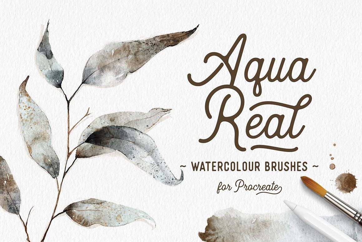 5422 插画创作的水彩纹理Procreate笔刷素材 – AquaReal