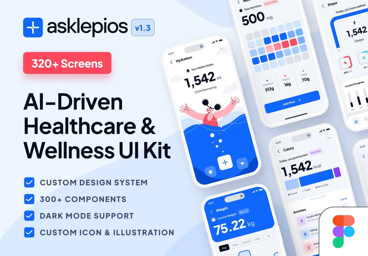 5452 ai人工智能医疗健康保健app ui界面设计模板 – asklepios UI Kit