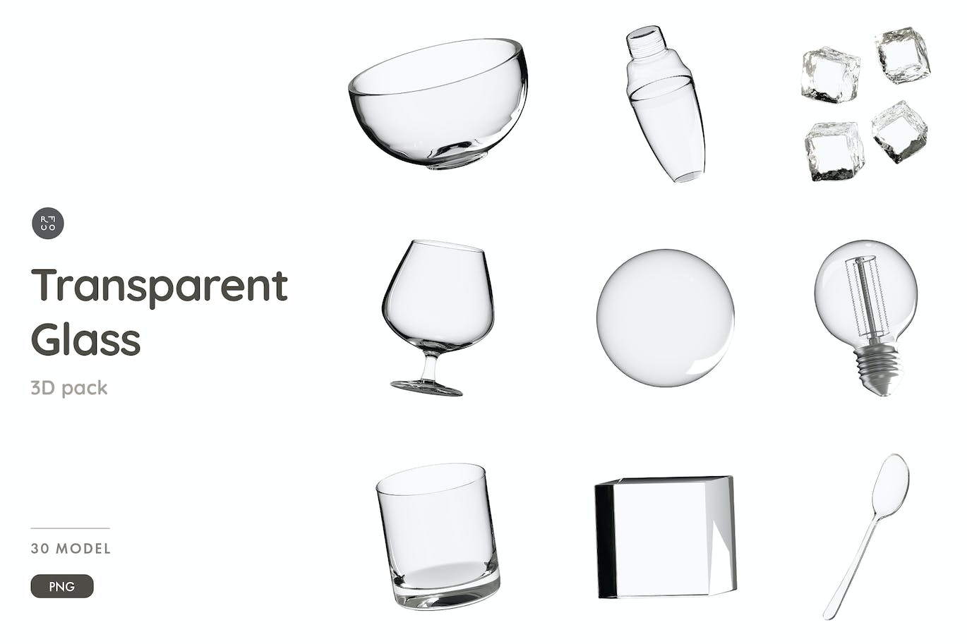 5495 高品质透明玻璃物体3D插图包