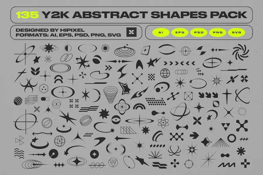 5512 Y2K风格的抽象复古形状图形元素素材