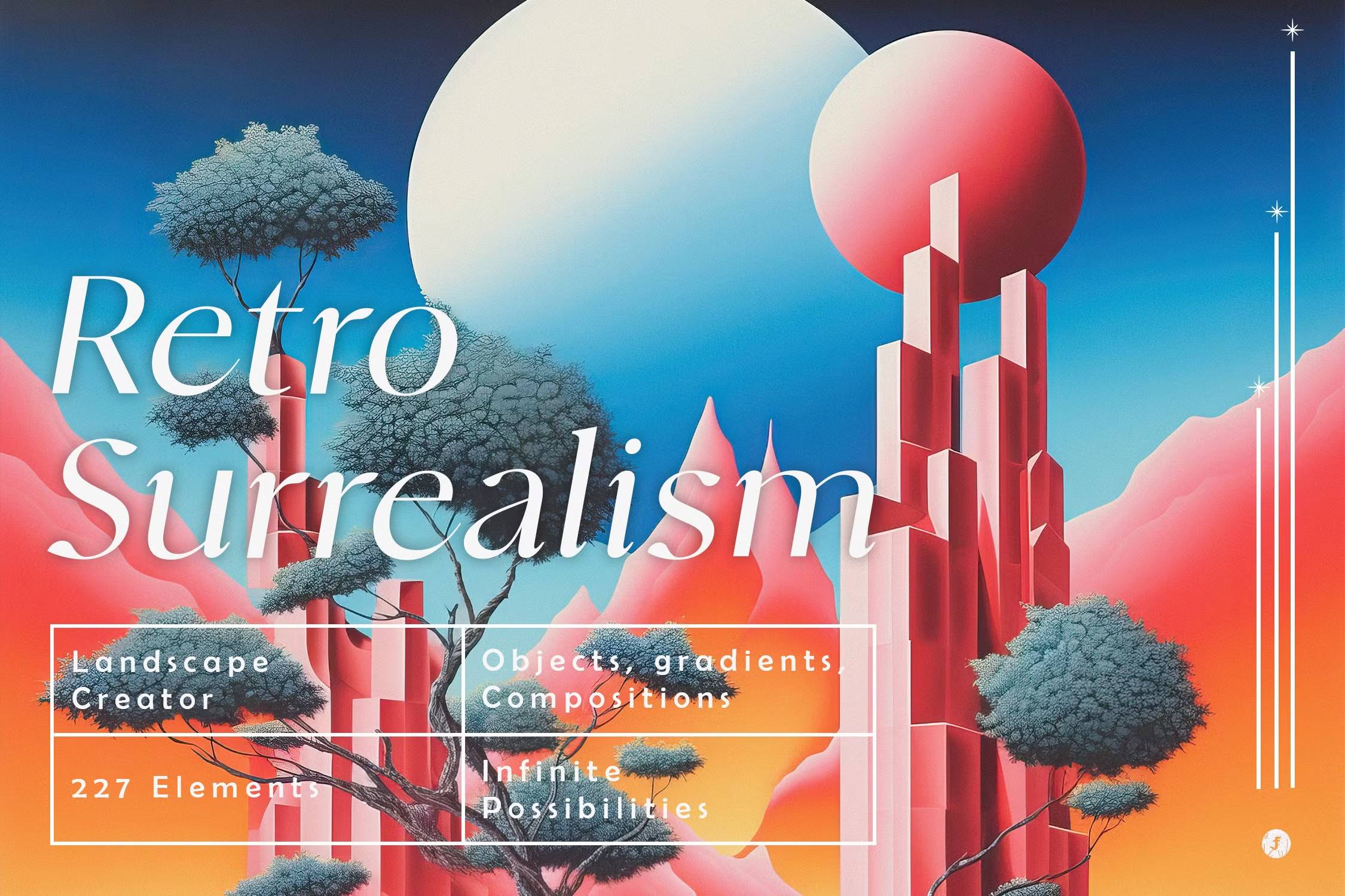 5522 复古风超现实主义的图形拼贴画创作素材包-Retro Surrealism Landscape Creator