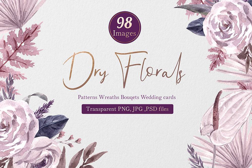 5540 创意紫色花卉水彩插画婚礼素材