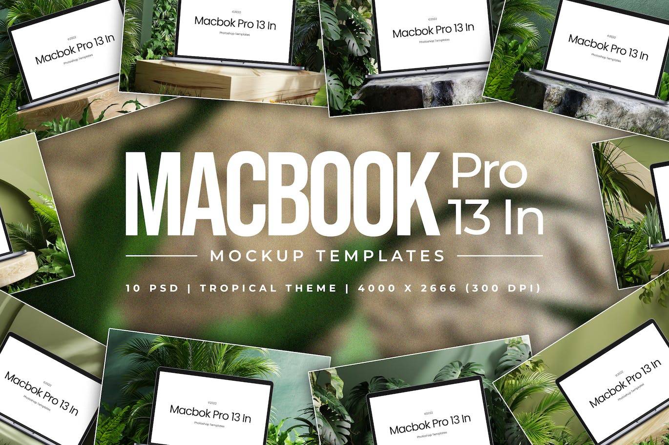 5666 热带 Macbook Pro 13 电脑英寸样机——Tropical Macbook Pro 13 Inch Mockup