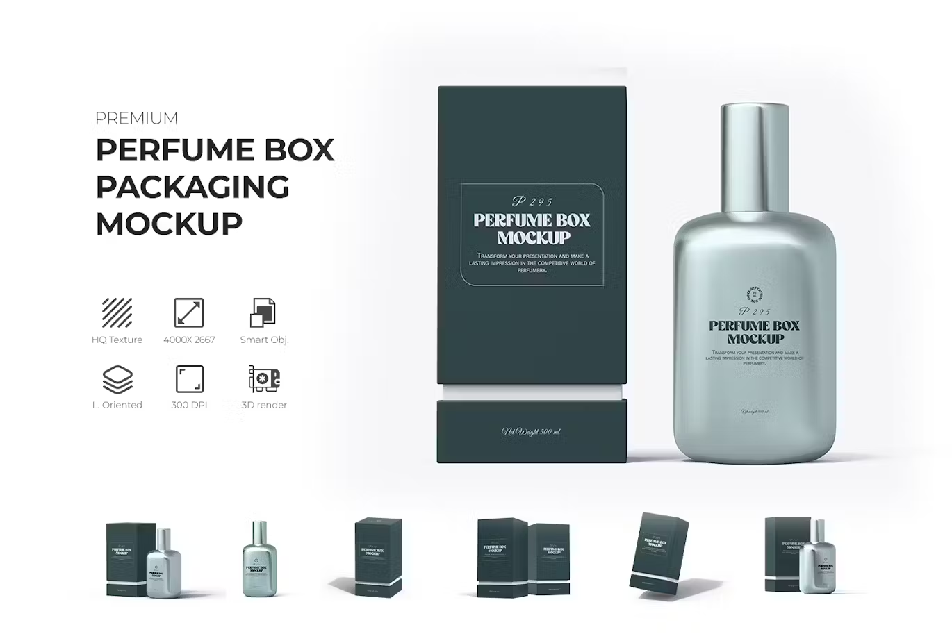5827 奢华香水瓶化妆品护肤品包装盒模型样机-Perfume Spray Bottle And Packaging Box Mockup
