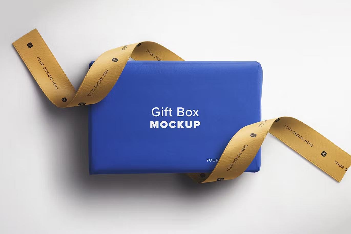 5830 丝带装饰礼品盒模型PSD样机-Gift Box Mockup with Curled Silk Ribbons
