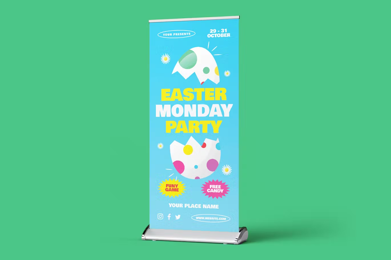 5852 创意复活节易拉宝模型样机-Easter Monday Party Roll Up Banner