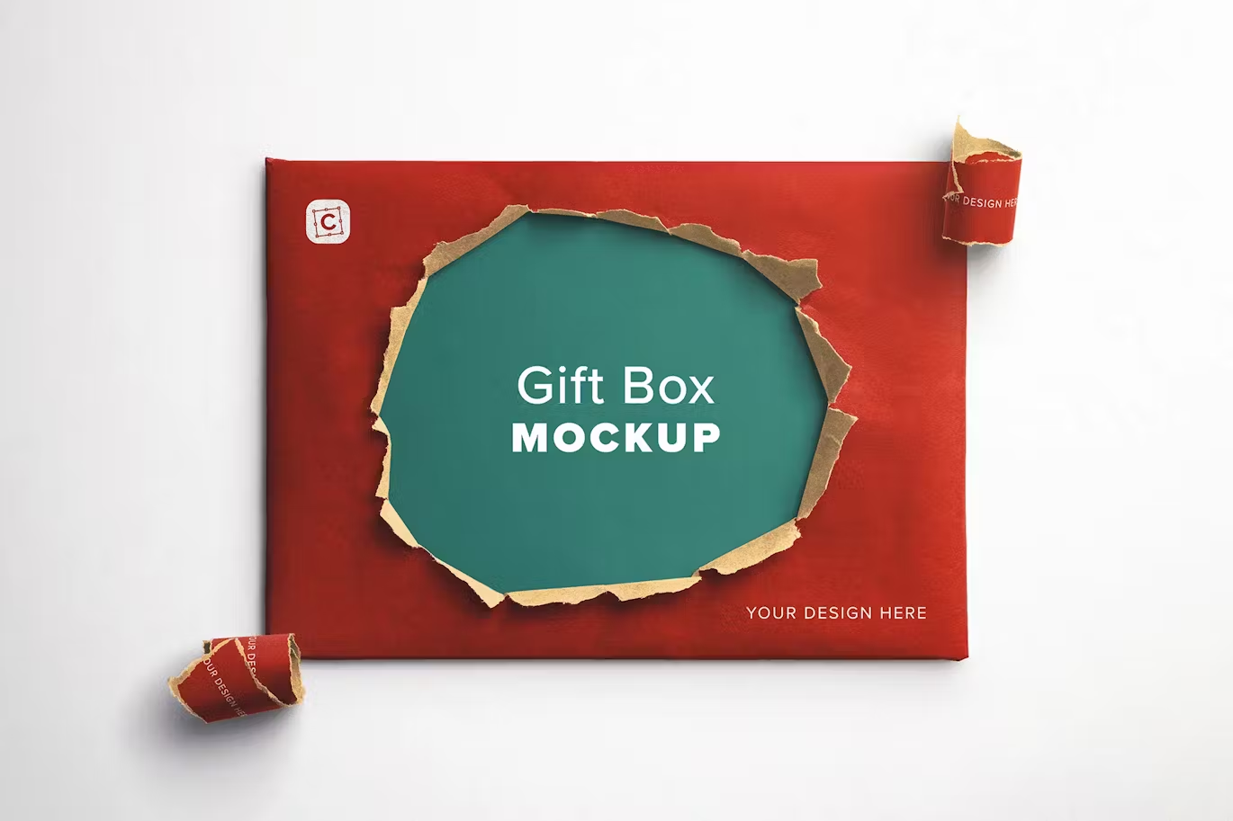 5856 高清超薄礼品袋模型样机-Slim Gift Box Ripped Open Mockup