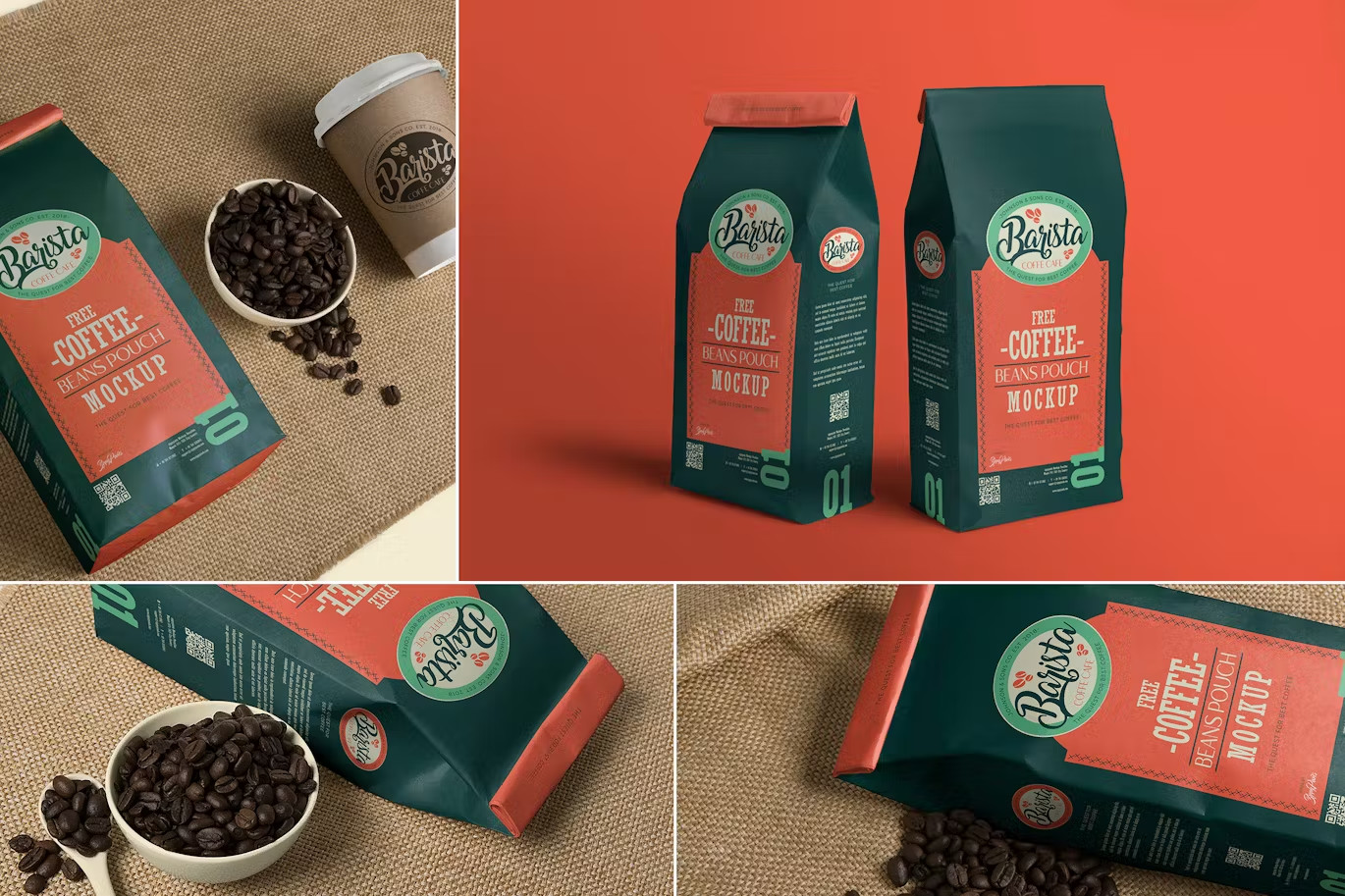 5893 创意纸质咖啡袋模型样机-Coffee Pouch Mockups