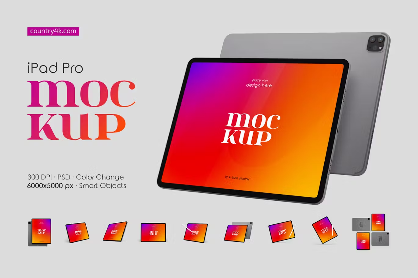 5896 创意设计高清平板电脑展示样机-iPad Pro Mockup Set