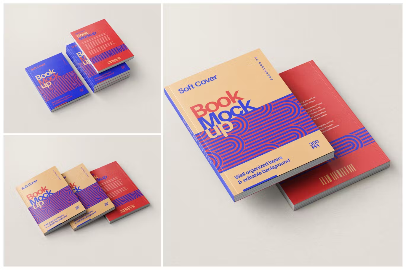 6133 真实感软背本封面模型-Soft Paperback Book Cover Mockup Set