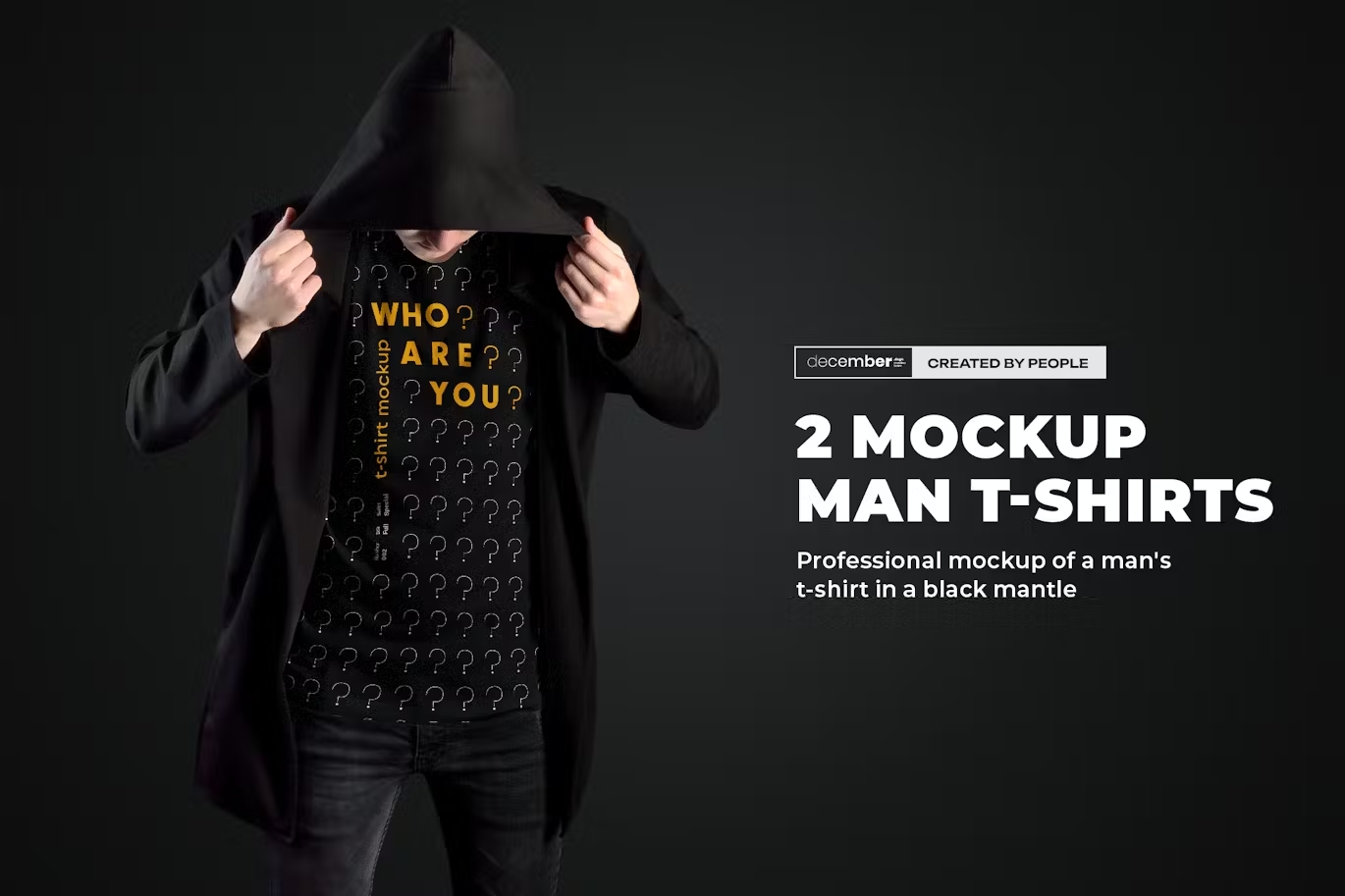 6136 两件套个性潮流男士黑色帽衫模型样机-2 Mockups Man T-Shirts in a Black Hood Mantle